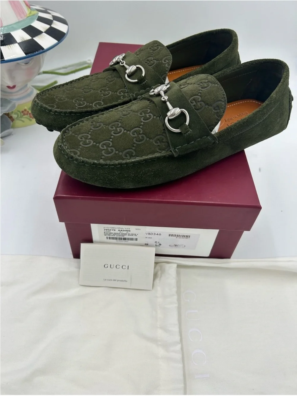 Men’s Gucci GG embossed suede driver loafer size 8.5 it’s 9.5 US made in Italy
